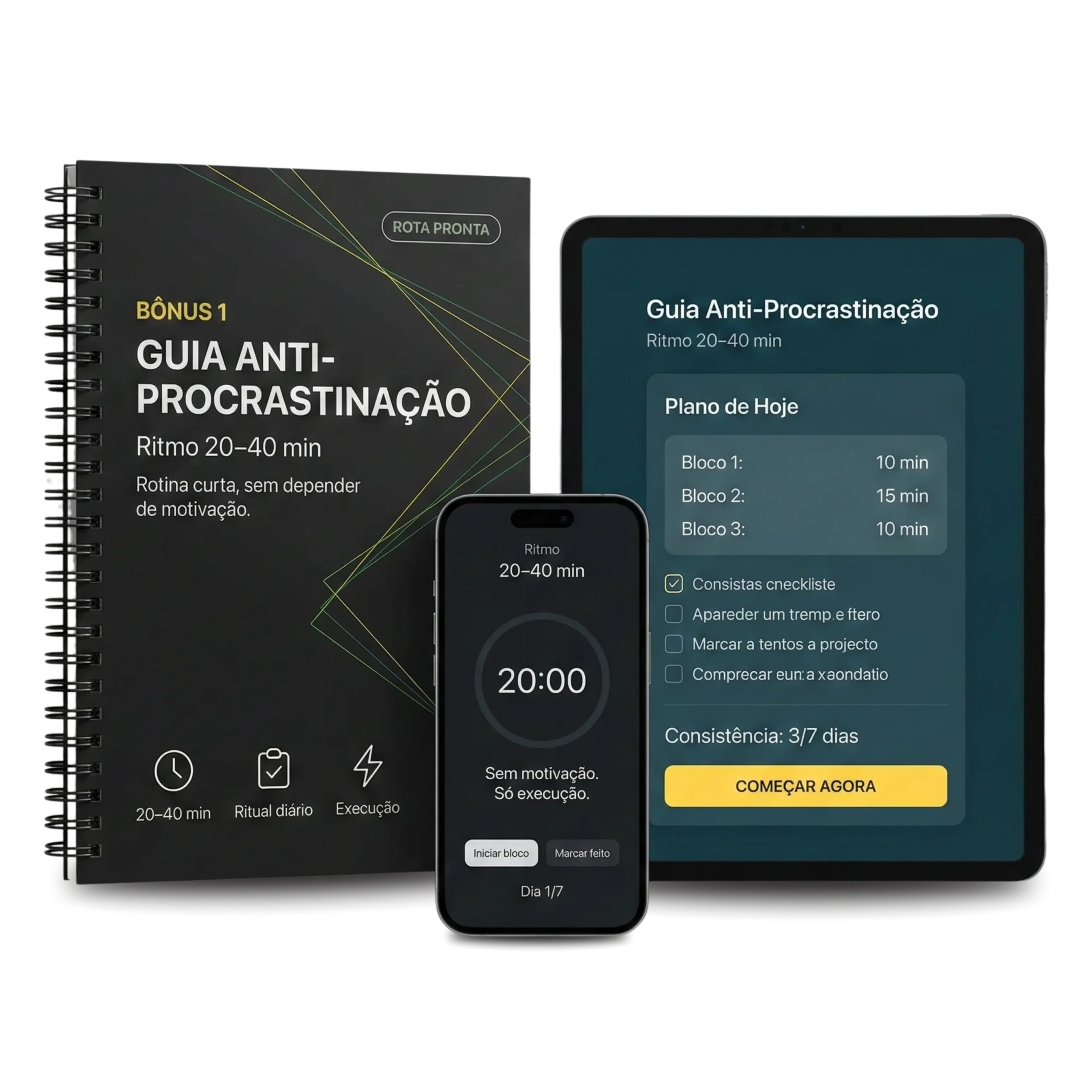 Bônus 1 — Guia Anti-Procrastinação (Ritmo 20–40 min)